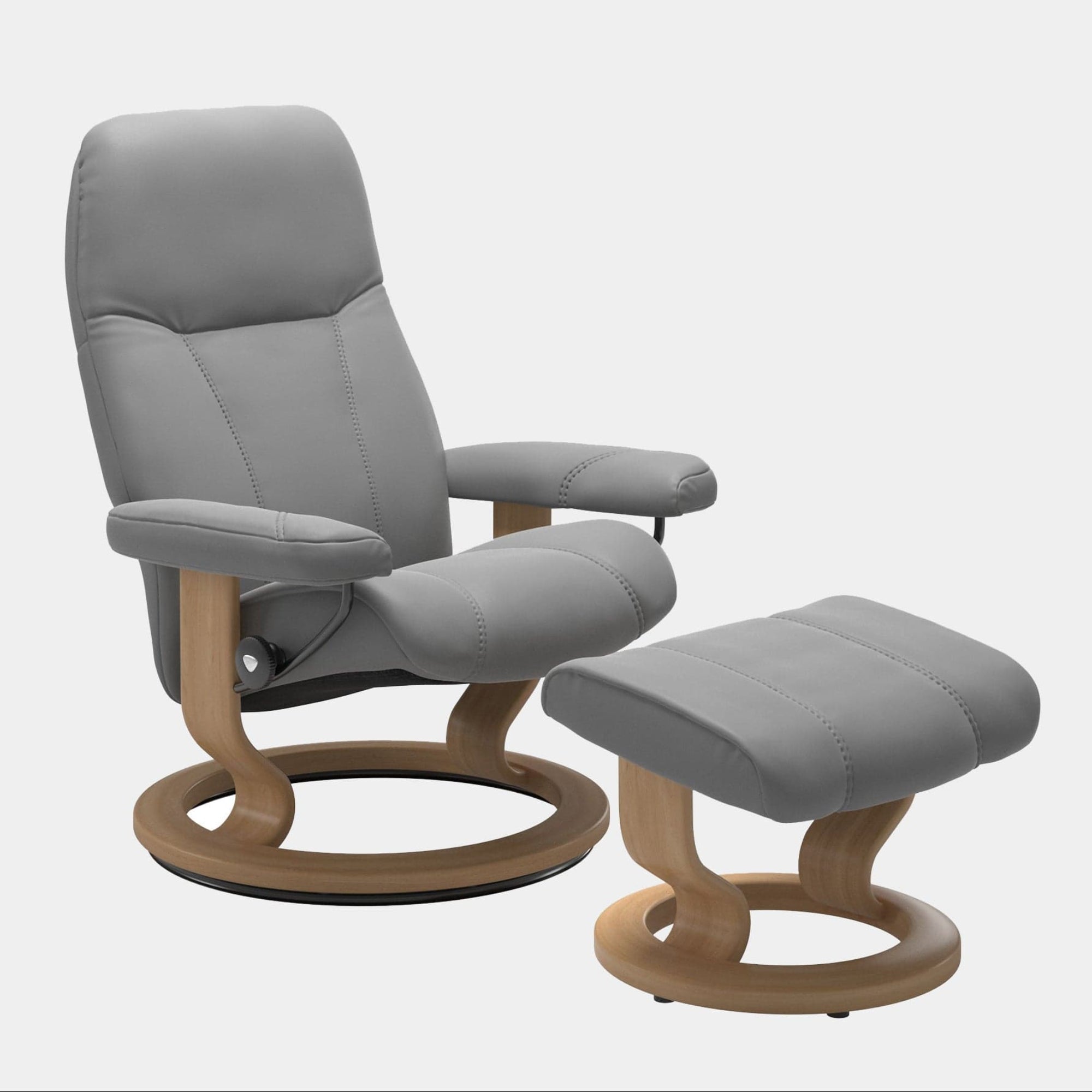 Stressless Consul - Armchair & Stool, Classic Leather Batick Wild Dove Leather With Oak Finish Frame