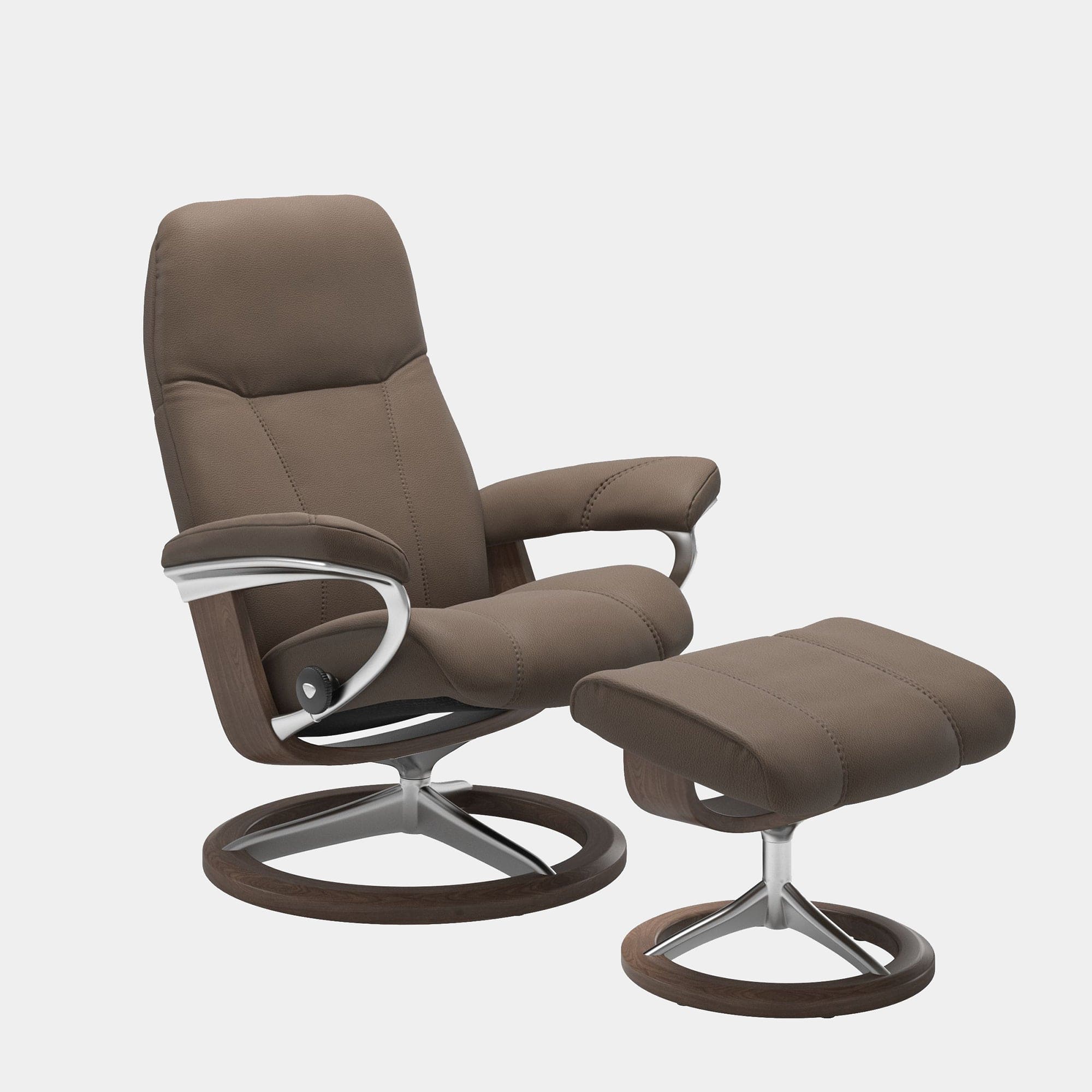 Stressless Consul - Chair & Footstool With Signature Base Small Batick Mole Leather Walnut Frame