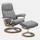 Stressless Consul - Armchair & Stool, Signature Leather Batick Wild Dove Leather With Oak Finish Frame