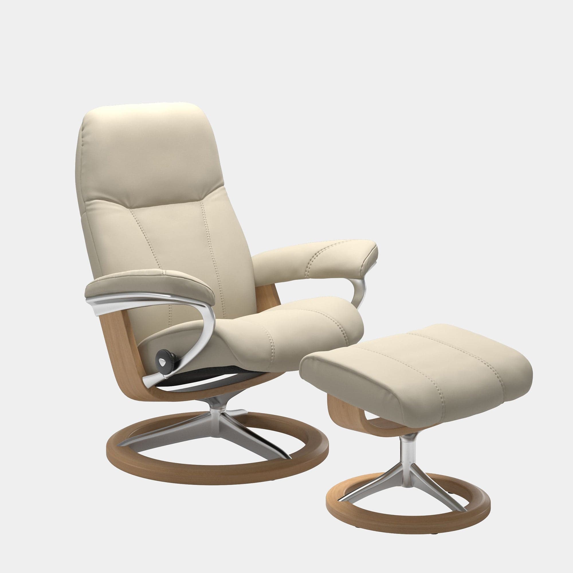 Stressless Consul - Medium Chair & Stool In Batick Cream Leather Signature Oak Base