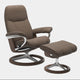 Stressless Consul - Armchair & Stool, Signature Leather Batick Mole Leather With Walnut Finish Frame
