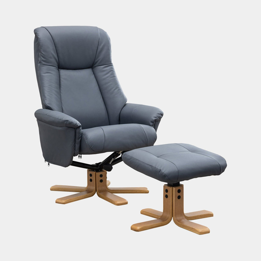 Sierra - Swivel Chair & Stool In Leather Match Petrol Blue With Mid Oak Base