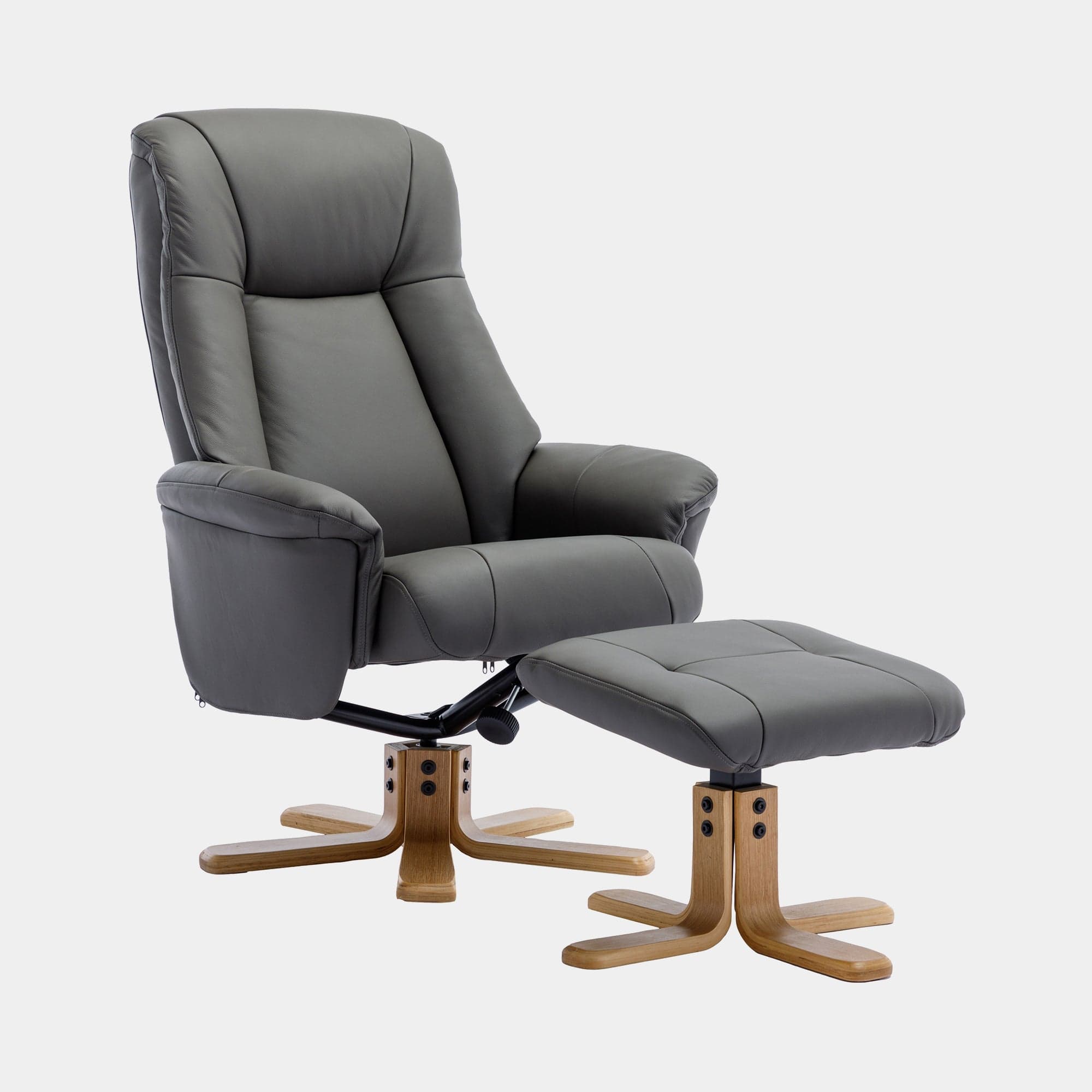 Sierra - Swivel Chair & Stool In Leather Match Cinder With Mid Oak Base