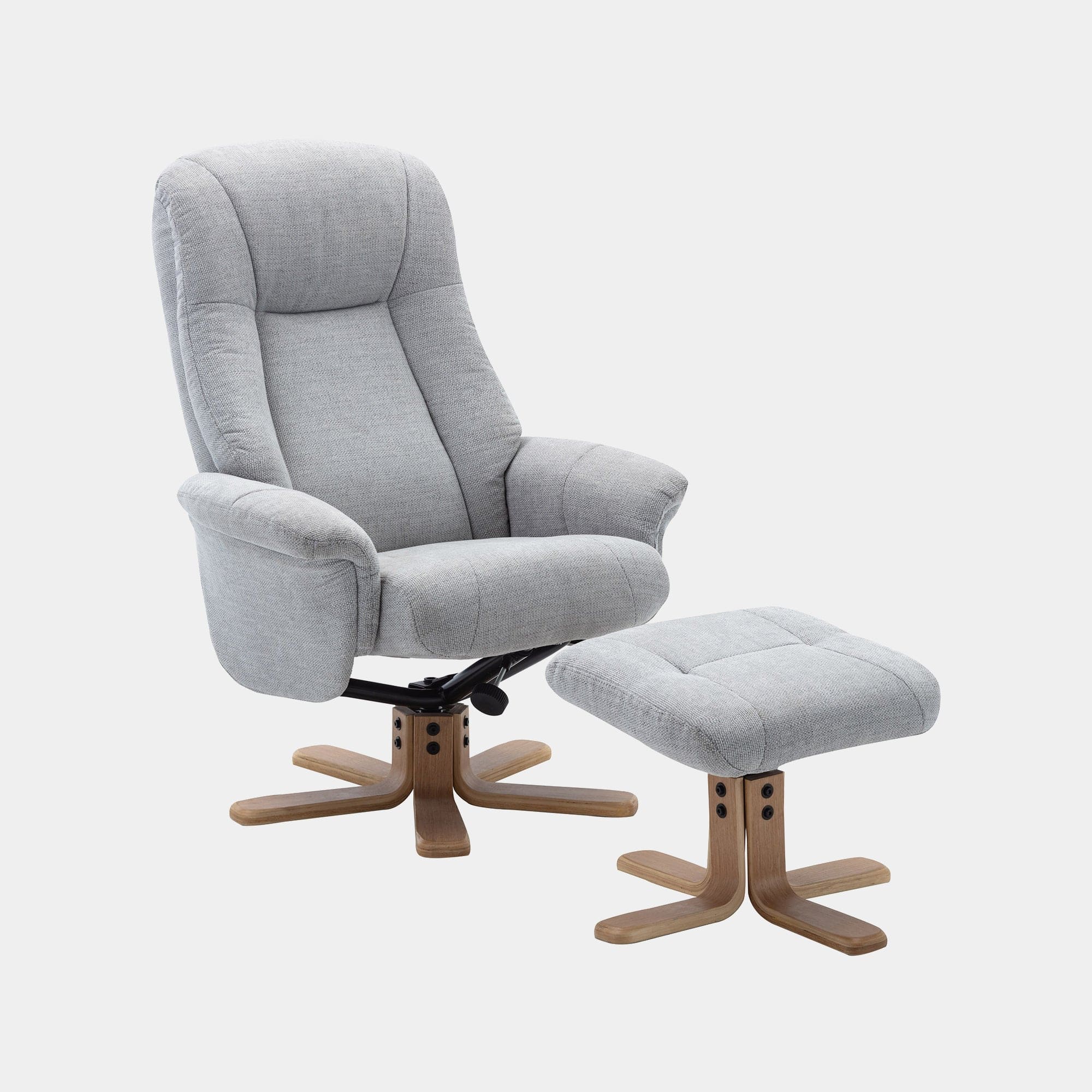 Swivel Chair With Footstool In Fabric Lille Cloud With Mid Oak Base