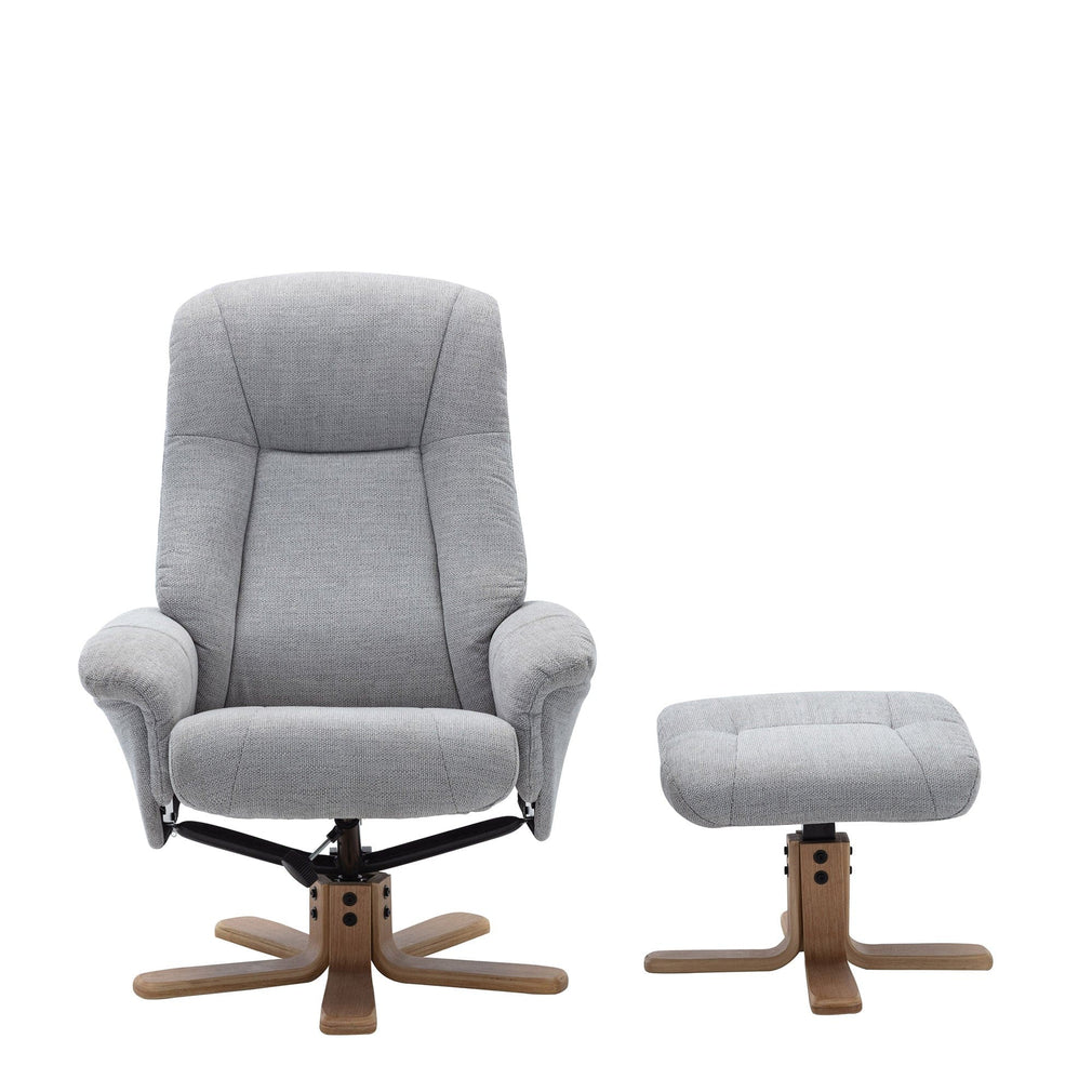Swivel Chair With Footstool In Fabric Lille Cloud With Mid Oak Base