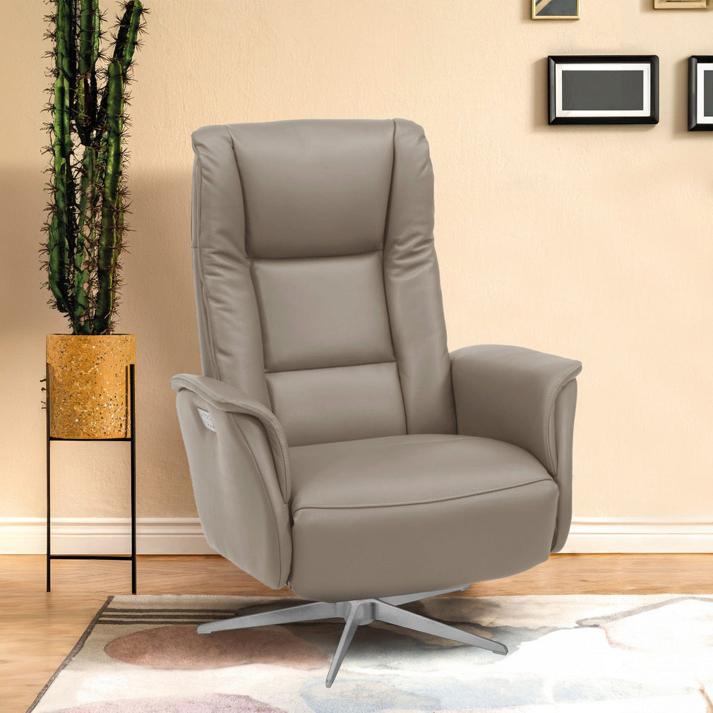 Stockholm - Medium Swivel Power Recliner Chair With Triple Motors In Semi Aniline Leather