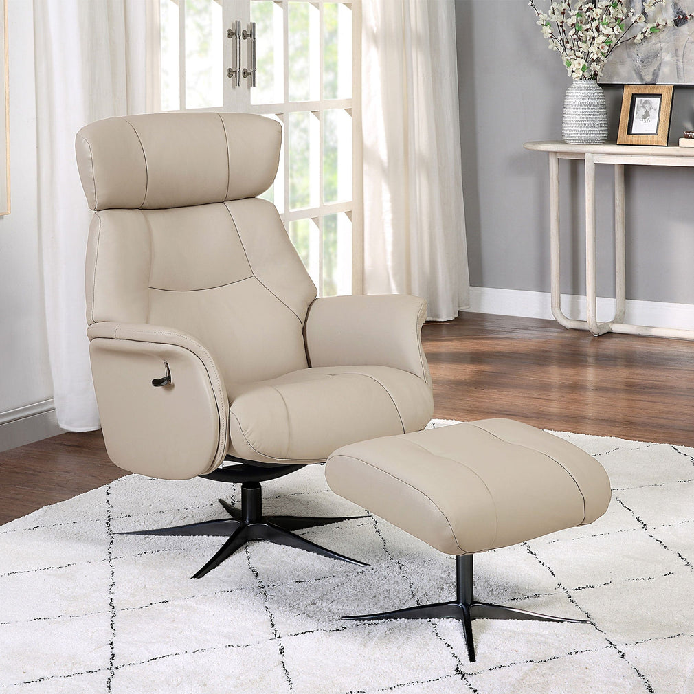 Senator - Swivel Recliner Chair & Footstool In Leather With Black Base Match Mushroom