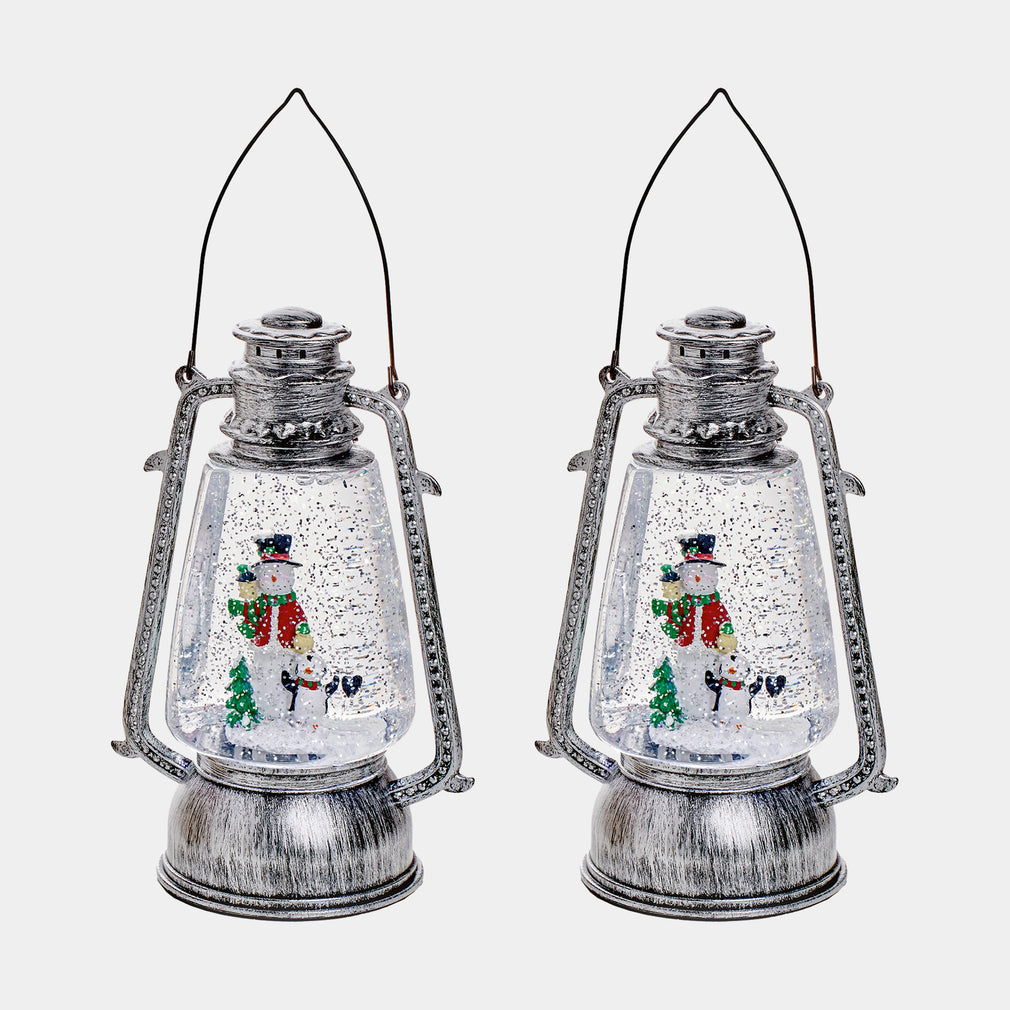 Snowman Snow Globe Lanterns Set of 2 – Christmas LED Water Spinners