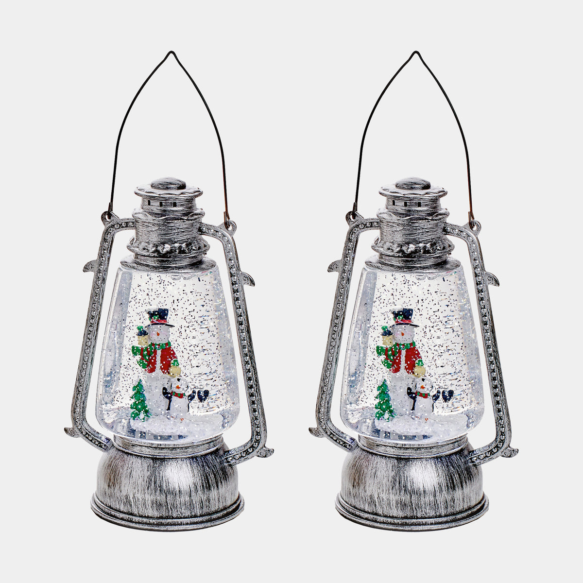 Snowman Snow Globe Lanterns Set of 2 – Christmas LED Water Spinners
