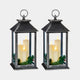 Silver LED Christmas Lanterns & Flickering Candles - Set of 2 Indoor Festive Decoration