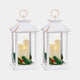 White LED Christmas Lanterns & Flickering Candles - Set of 2 Indoor Festive Decoration