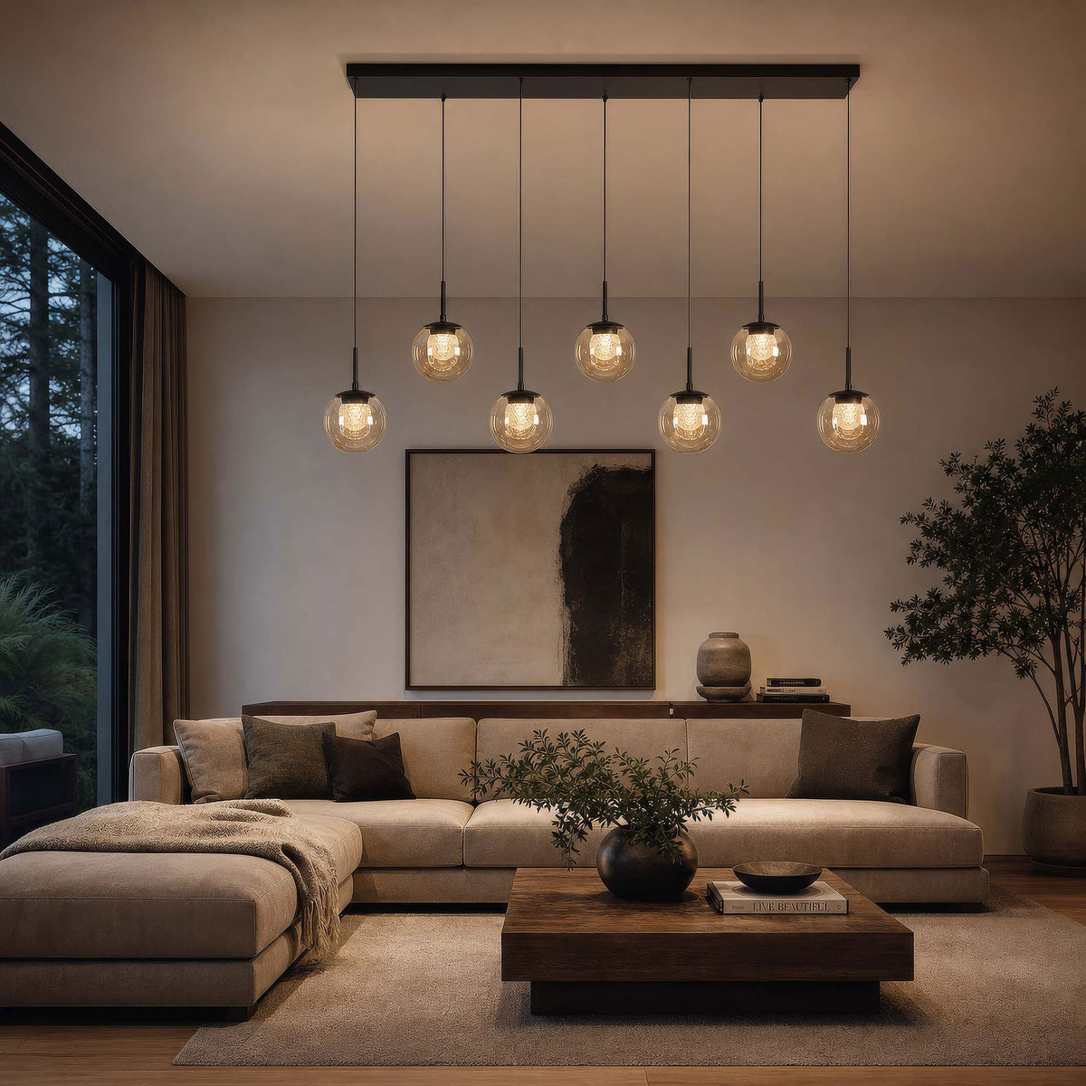 Lyra Bronze - Bar Pendant Ceiling Light, 7 Light