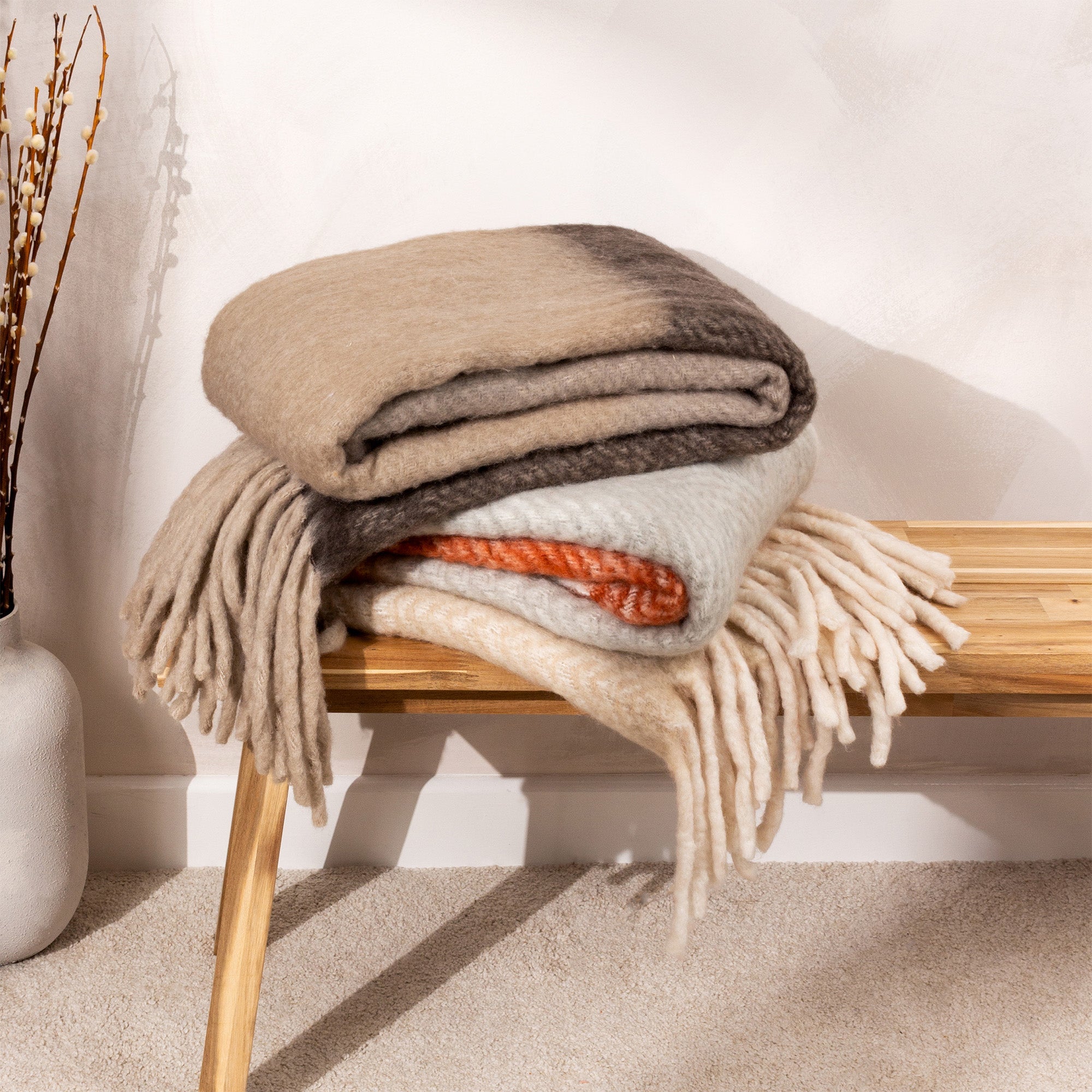 Rawton Brown Ombre - Wool Blend Throw 130x180cm