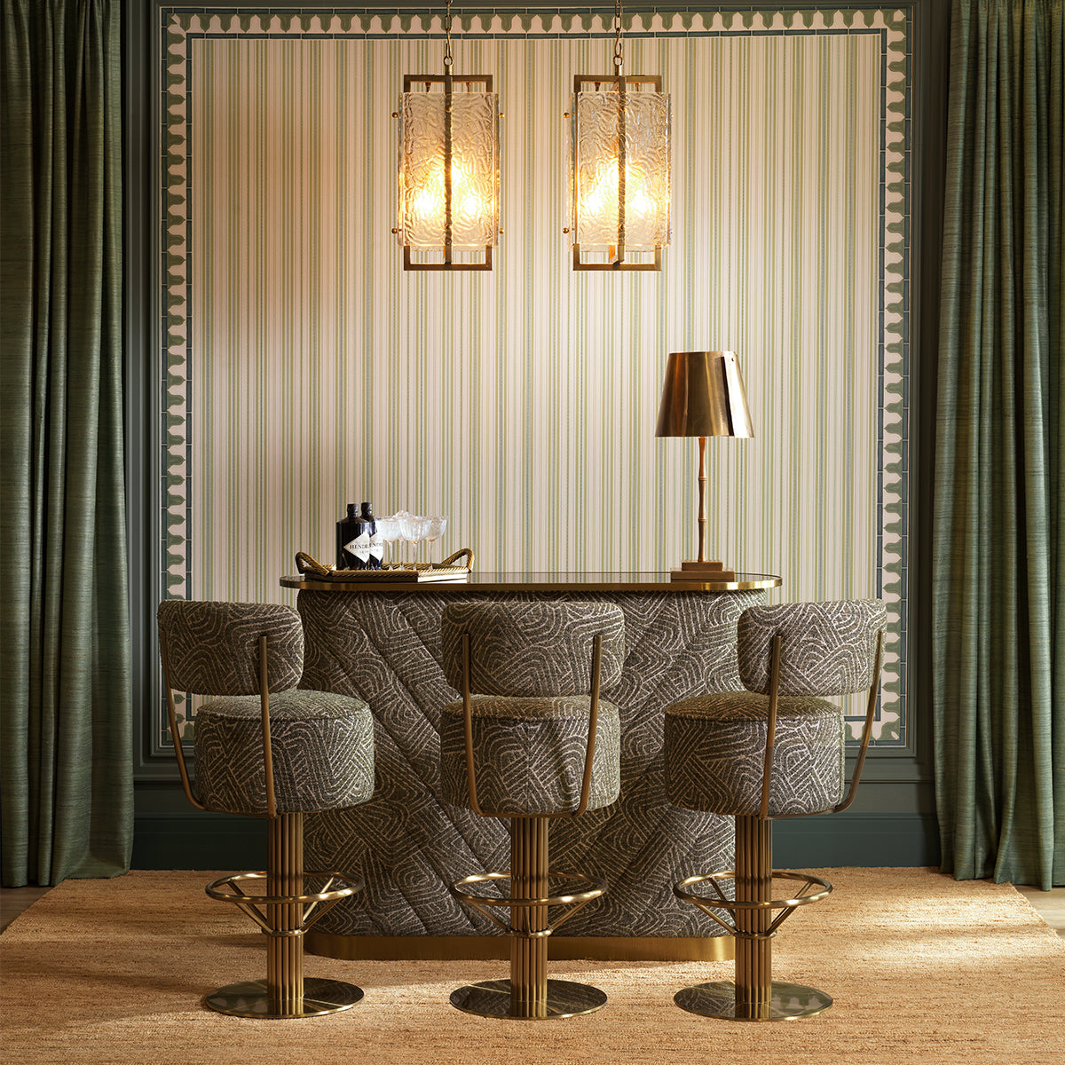 Eichholtz Carelton - Swivel Bar Stool With Back, Fabric