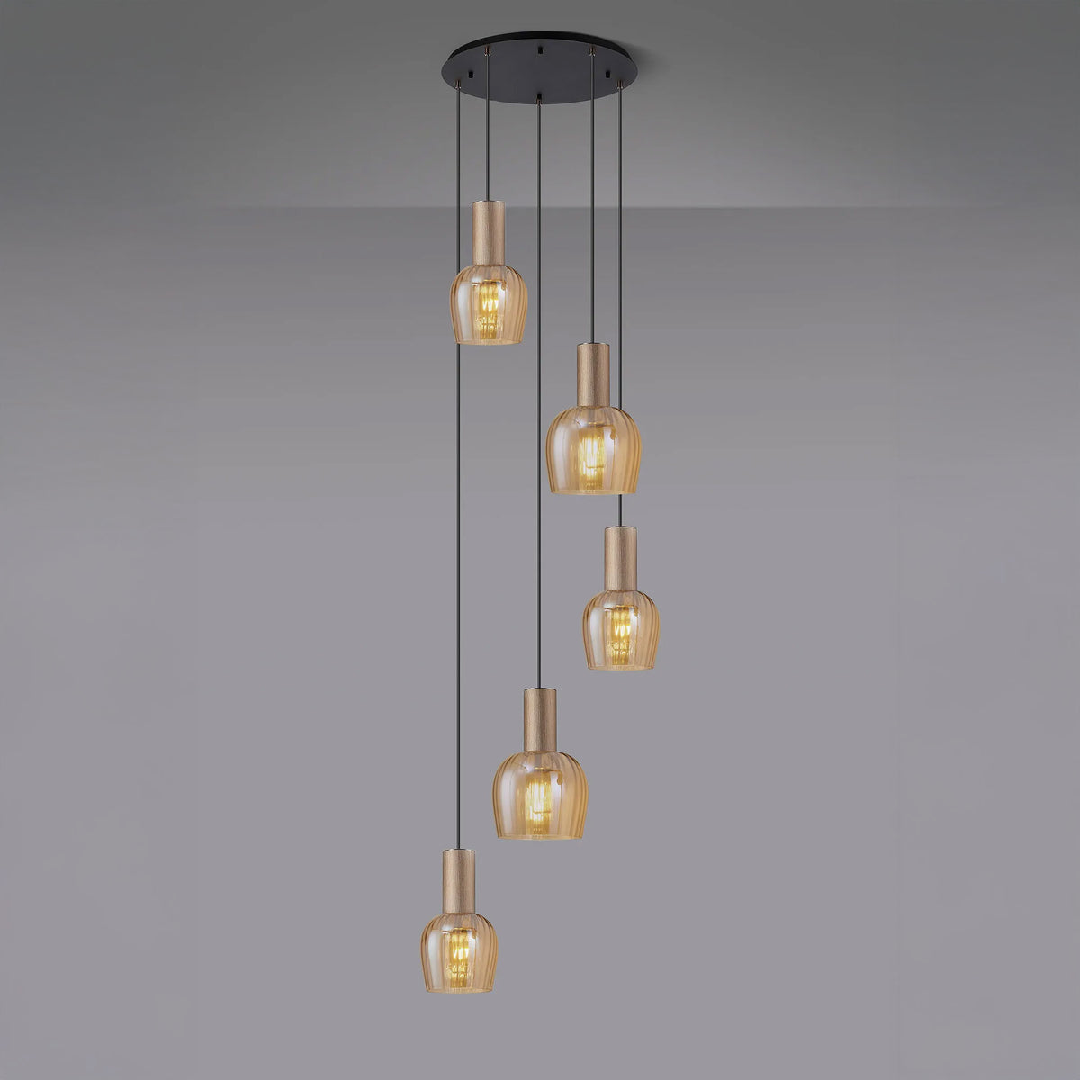 Miraz Black & Gold - Pendant Ceiling Light, 5 Light