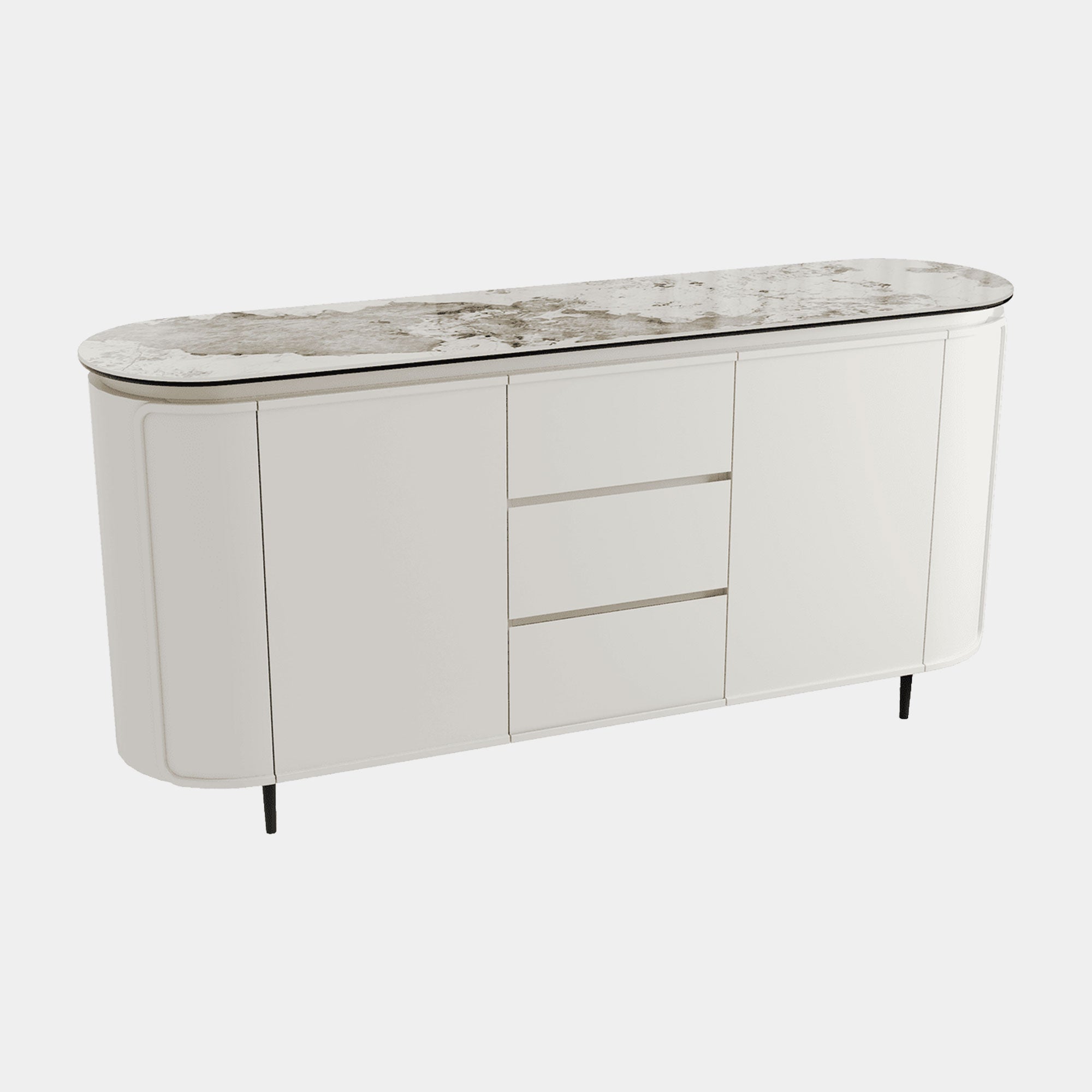Tropez - 4 Door Sideboard with Drawers In Ivory Lacquer With Calcatta Ceramic Top