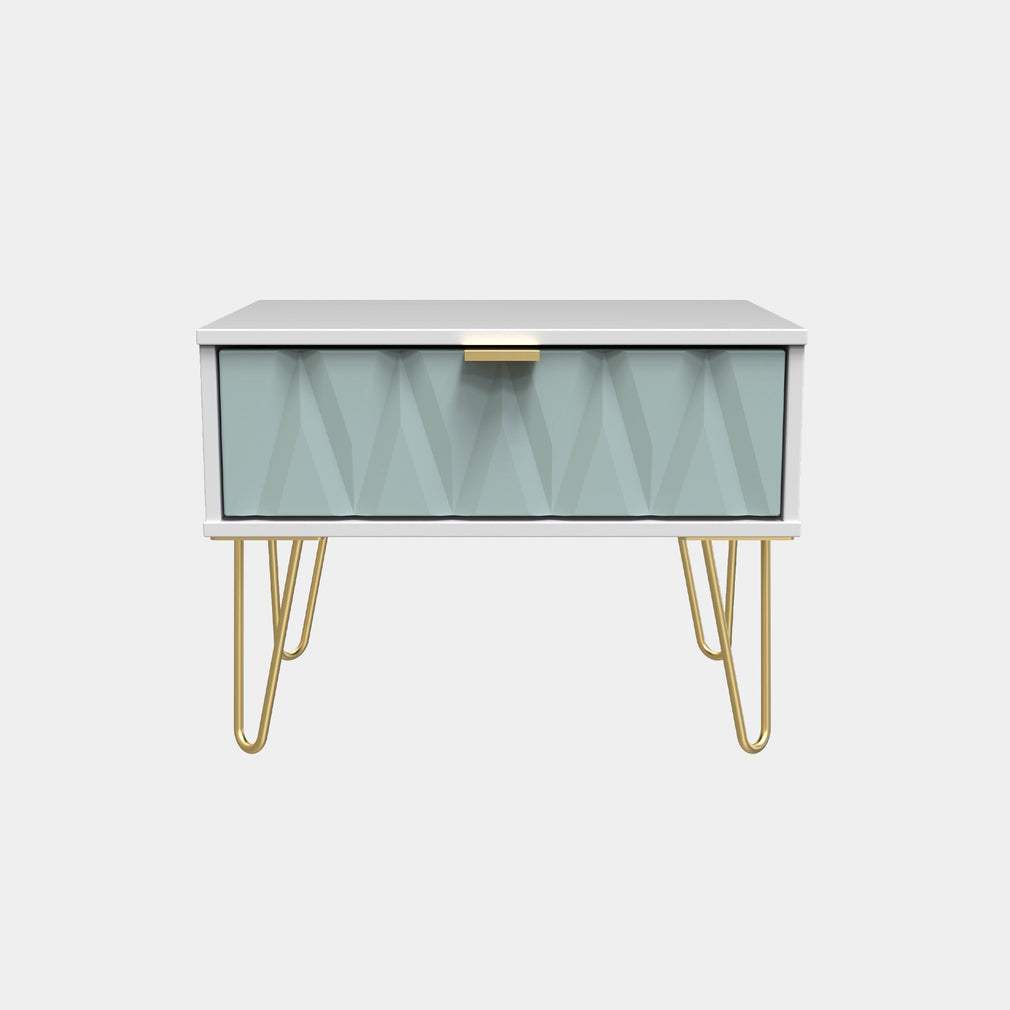 Jewel - 1 Drawer Bedside Table White Carcase & Duck Fronts