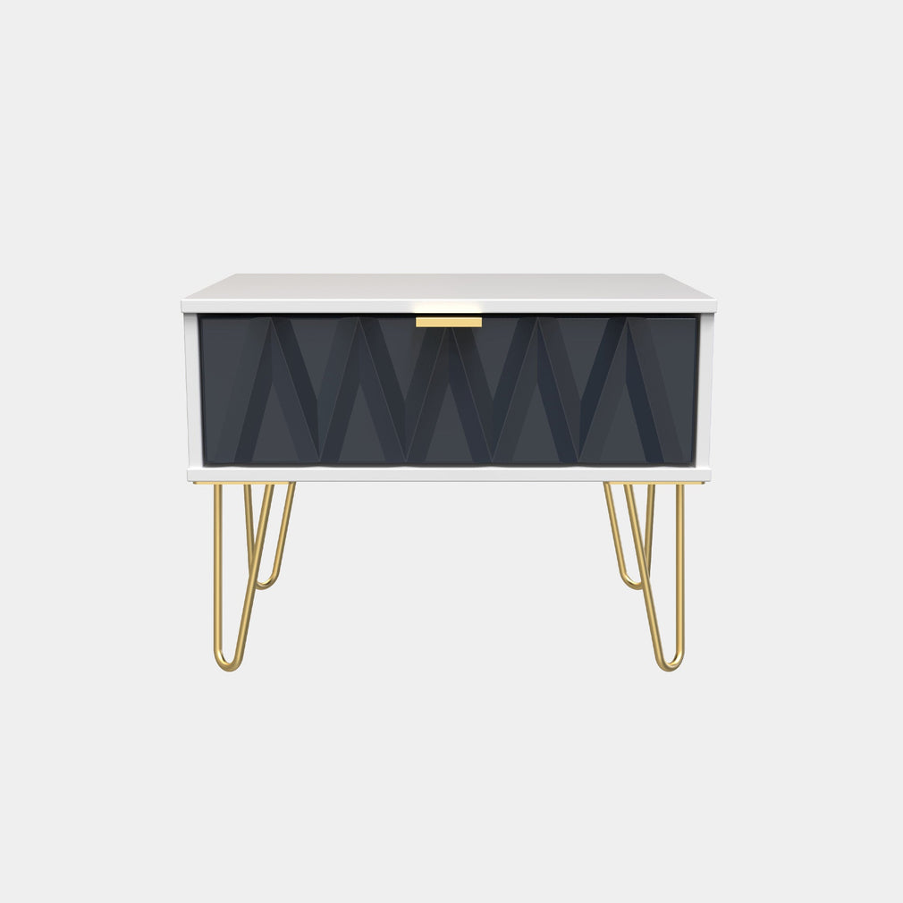 Jewel - 1 Drawer Bedside Table White Carcase & Indigo Fronts