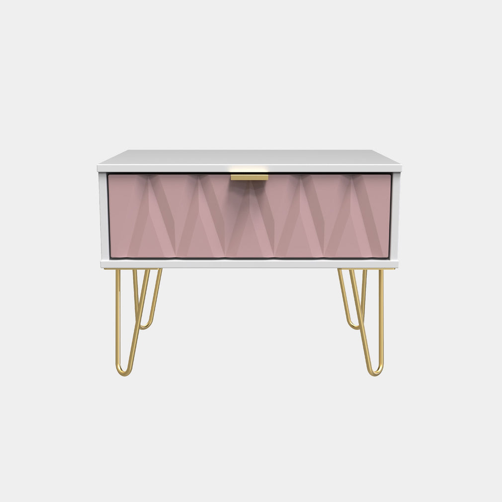 Jewel - 1 Drawer Bedside Table White Carcase & Kobe Pink Fronts
