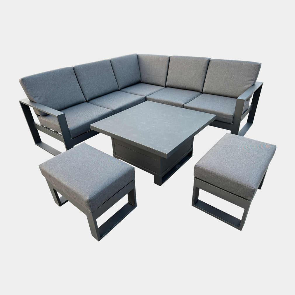 Mustique - Small Garden Corner Dining Set & Rising Table, Grey Aluminium