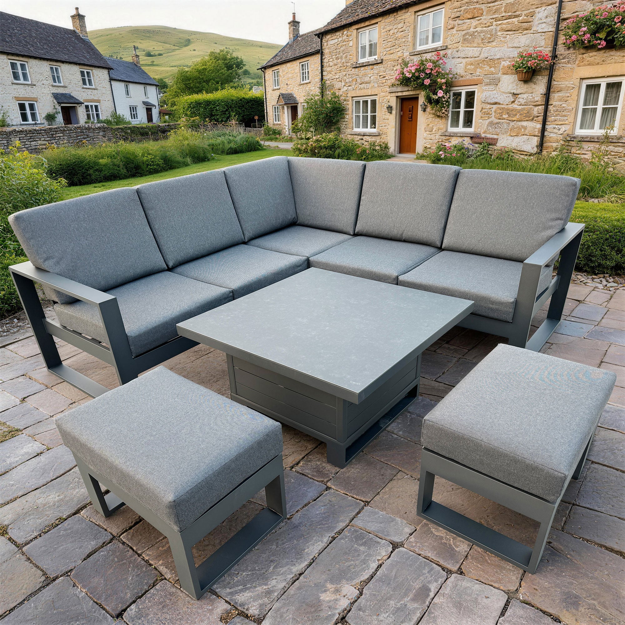 Mustique - Small Garden Corner Dining Set & Rising Table, Grey