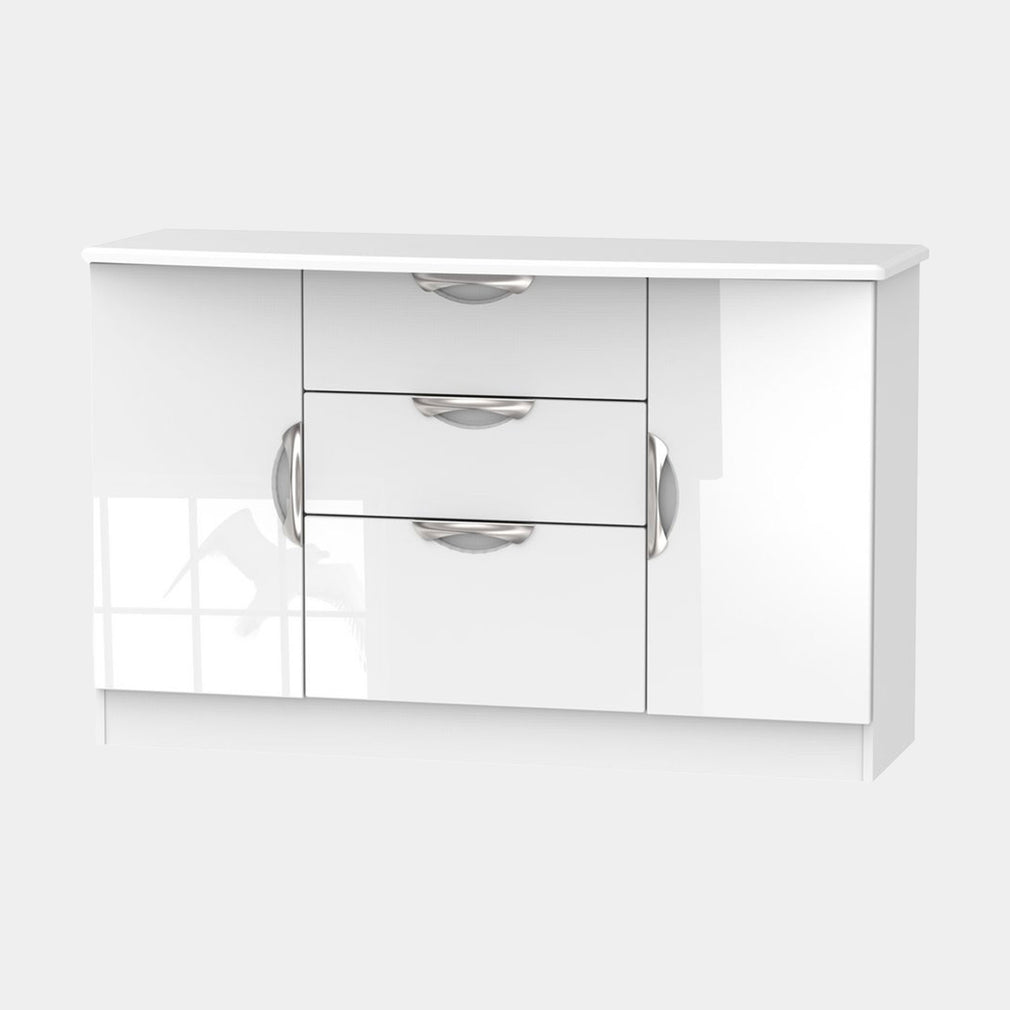 Cornell - Sideboard, High Gloss 2 Door 3 Drawers White