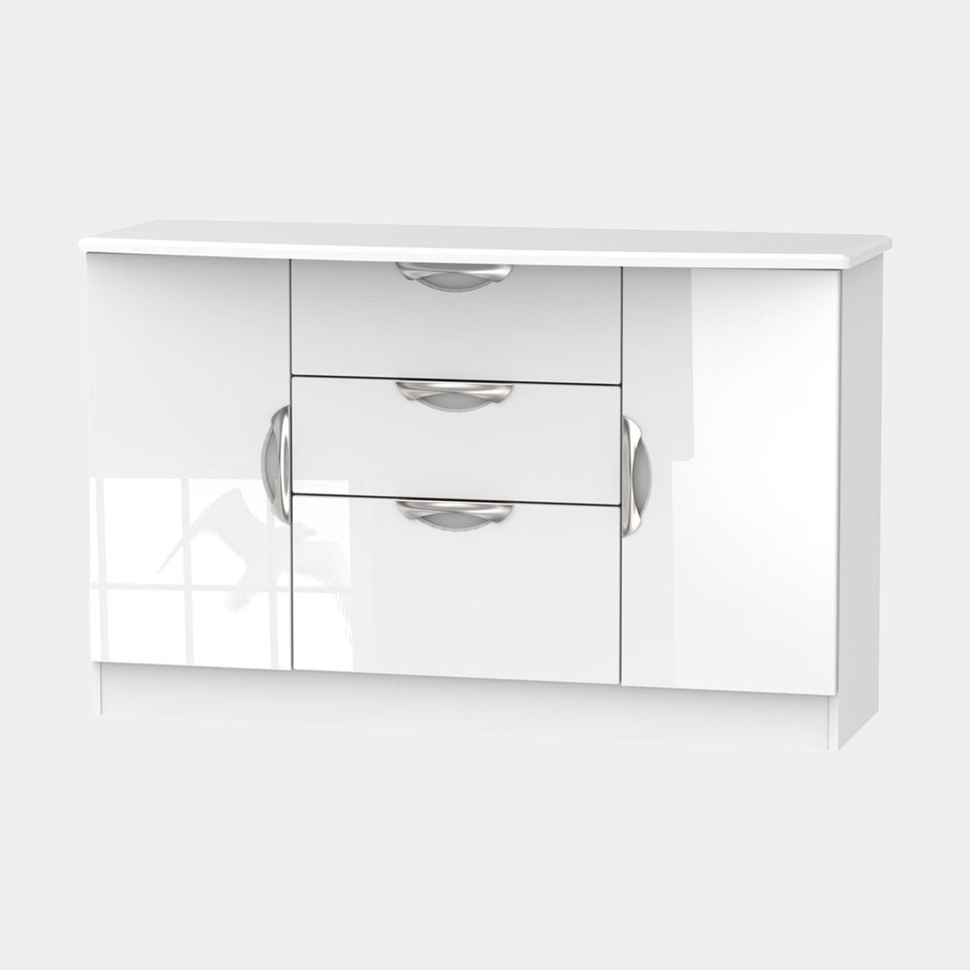 Cornell - Sideboard, High Gloss 2 Door 3 Drawers White