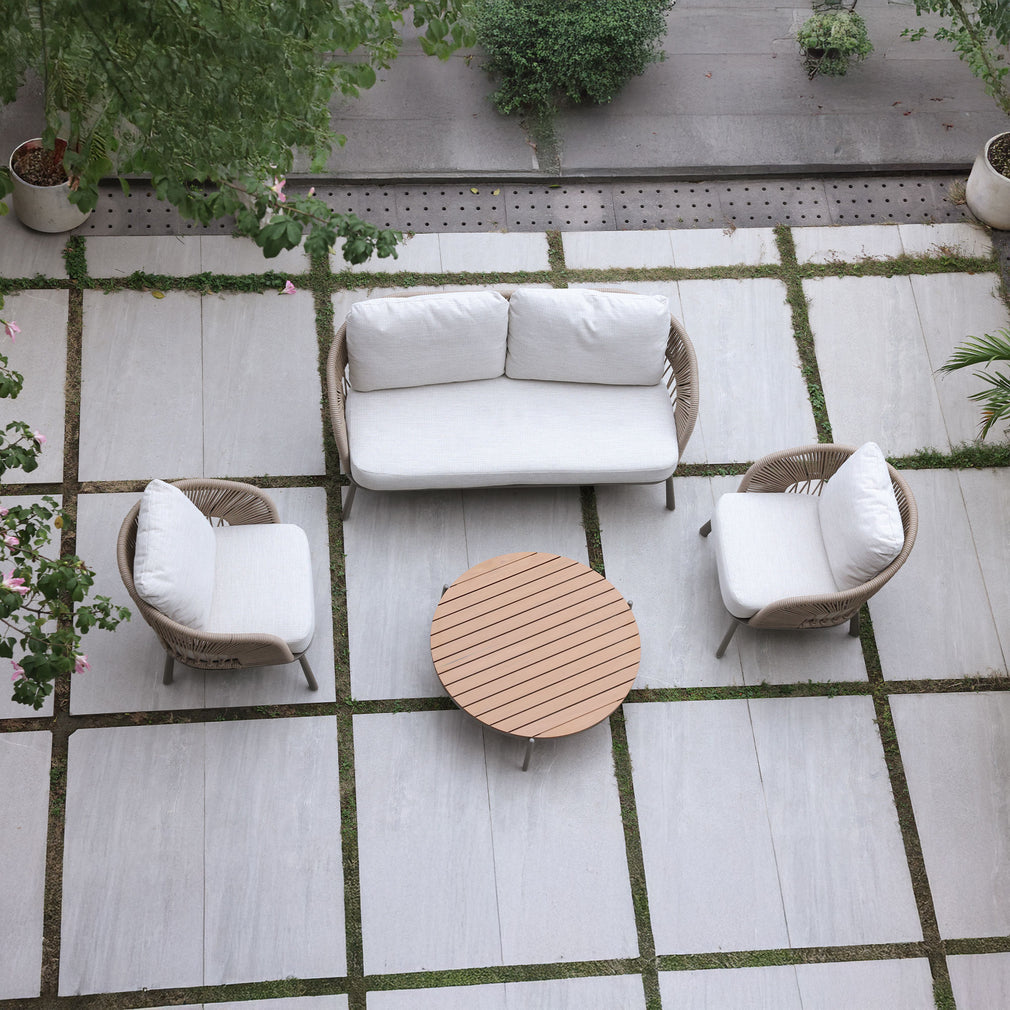 Mauritius - 3 Seat Garden Sofa Set, Champagne Aluminium & Rope Weave Effect