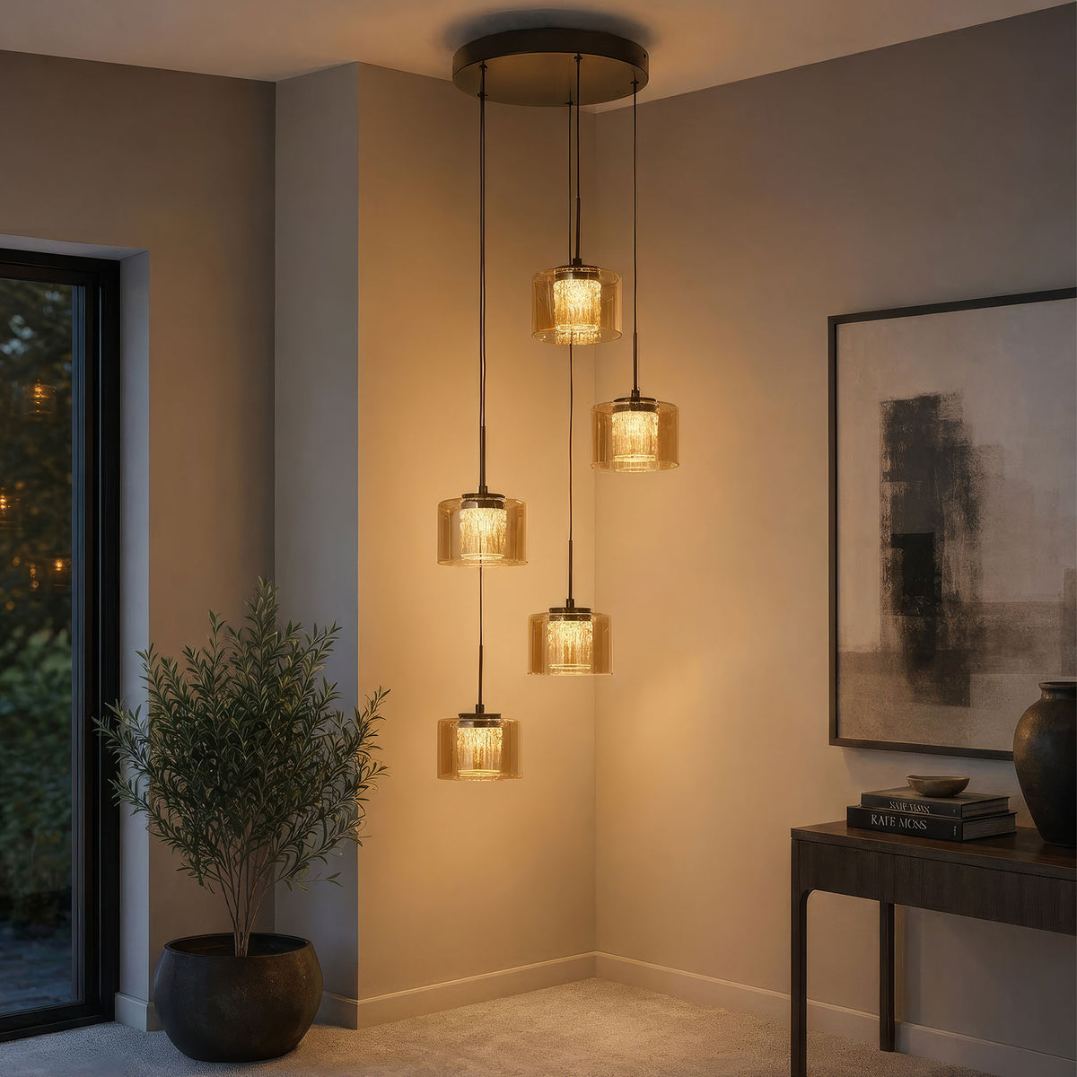 Hennesy Bronze - Pendant Cluster Ceiling Light, 5 Light
