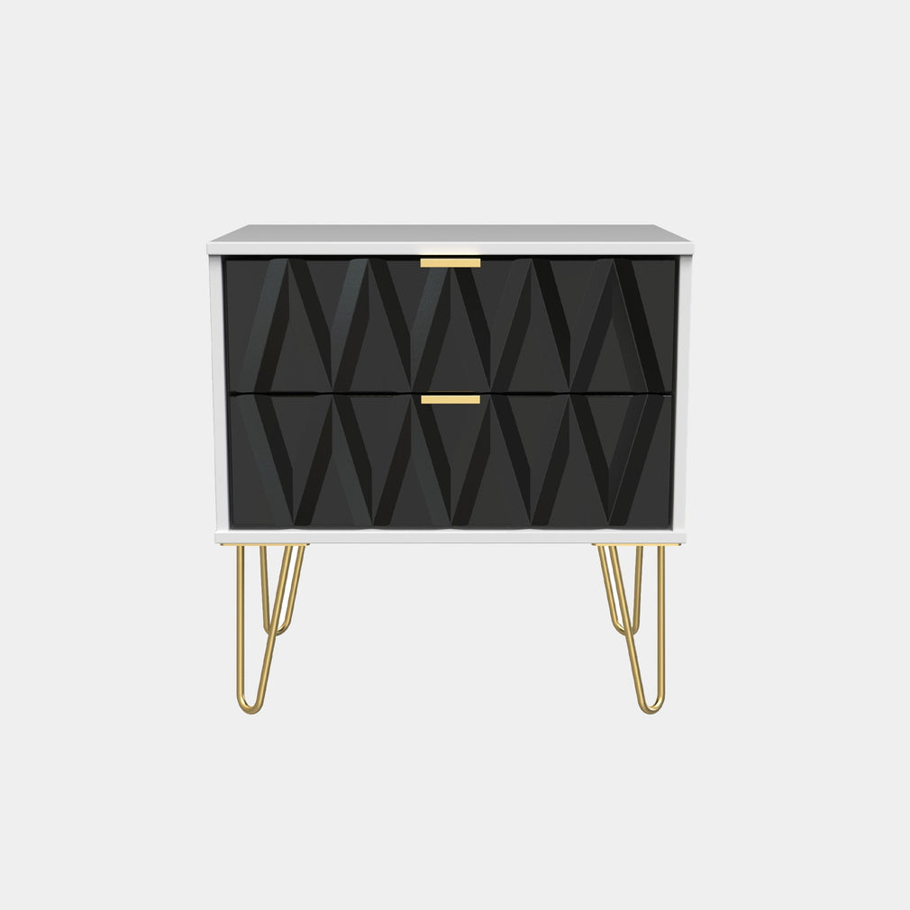 Jewel - 2 Drawer Bedside Table White Carcase & Black Fronts