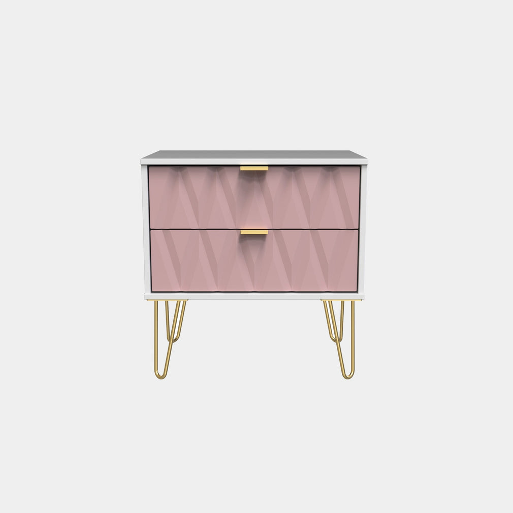 Jewel - 2 Drawer Bedside Table White Carcase & Kobe Pink Fronts