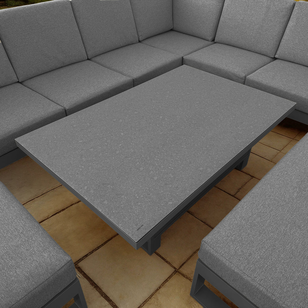 Mustique - Large Corner Garden Dining Set & Rising Table, Grey Aluminium