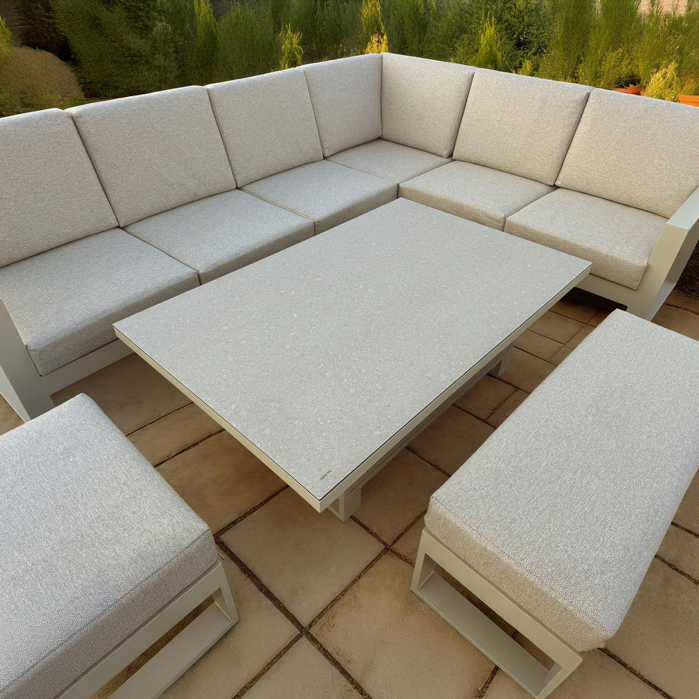 Mustique - Large Corner Garden Dining Set & Rising Table, Natural