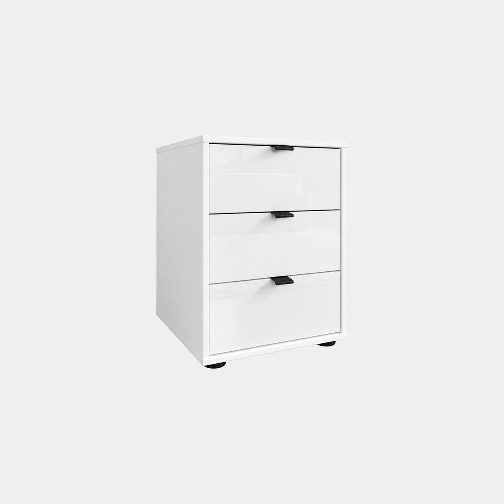Varnell - 3 Drawer Glass Bedside Table White Glass
