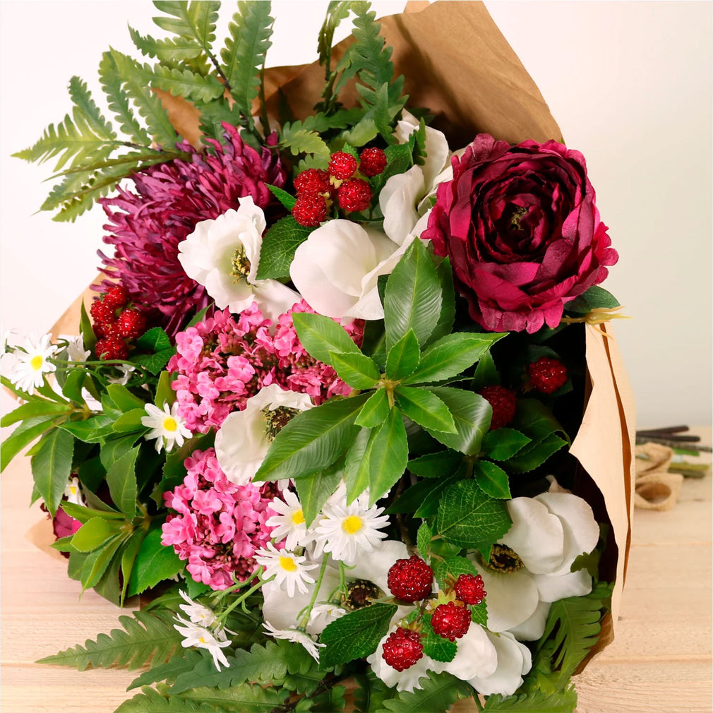 Artificial Raspberry Kiss Bouquet - Faux Flower Arrangement