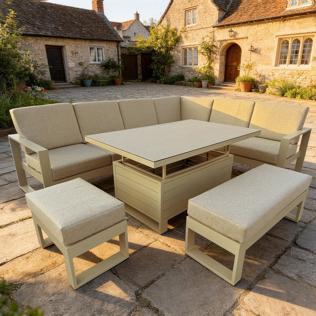 Mustique - Large Corner Garden Dining Set & Rising Table, Natural