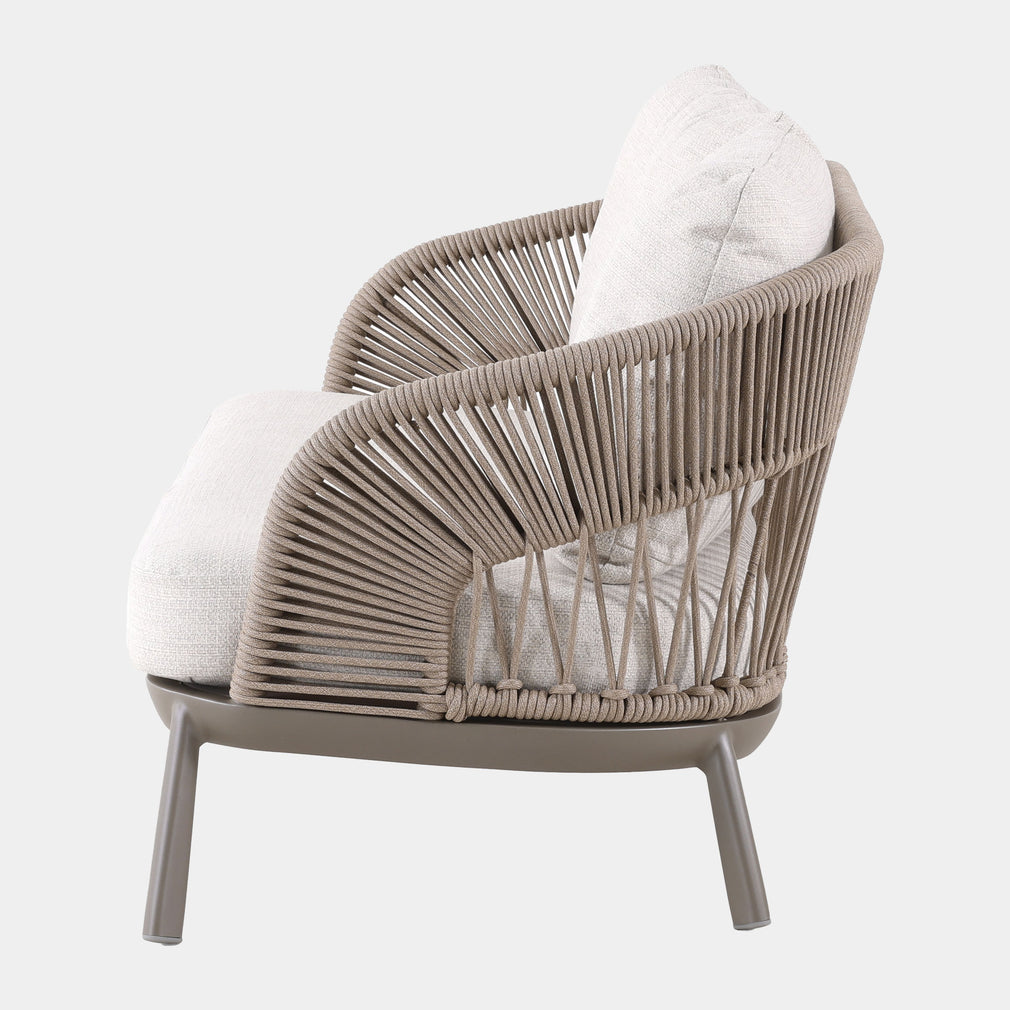 Mauritius - 3 Seat Garden Sofa Set, Champagne Aluminium & Rope Weave Effect