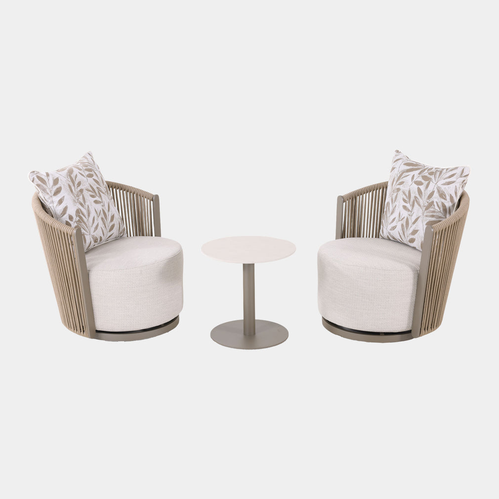 Mauritius - Pair Of Garden Swivel Chairs With Side Table