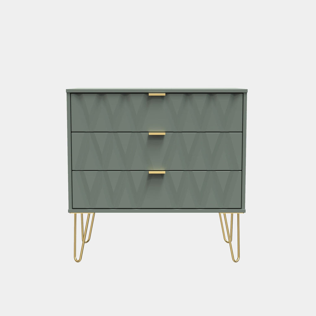 Jewel - 3 Drawer Chest of Drawers, Midi Reed Green Carcase & Reed Green Fronts
