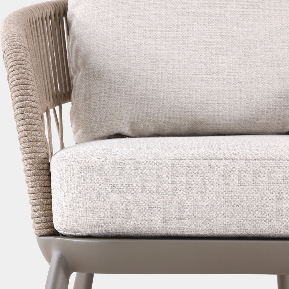 Mauritius - 3 Seat Garden Sofa Set, Champagne Aluminium & Rope Weave Effect