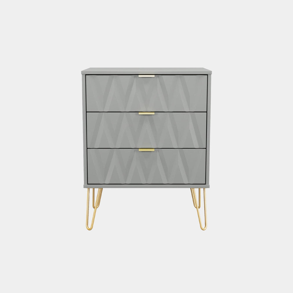 Jewel - 3 Drawer Bedside Table, Small Dusk Grey Carcase & Dusk Grey Fronts