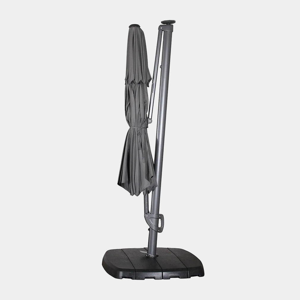 St Tropez - 3.3m Round Parasol in Grey With LED Lights, Cover & Base