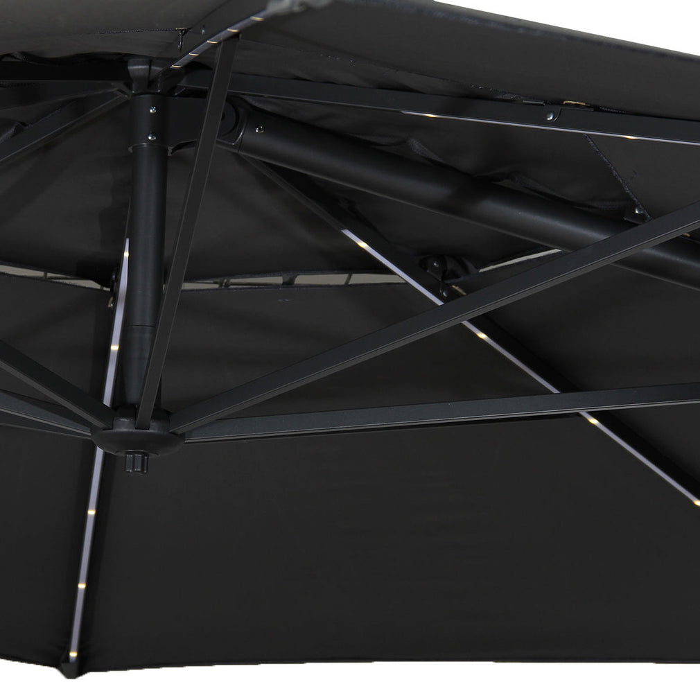St Tropez - 3.3m Round Parasol in Grey With LED Lights, Cover & Base