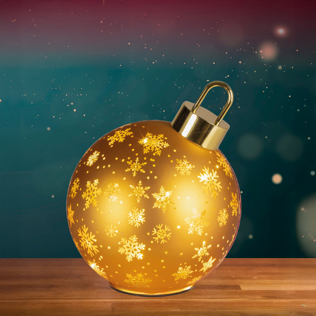 Gold Rotating Christmas Bauble Decoration - LED Festive Ornament