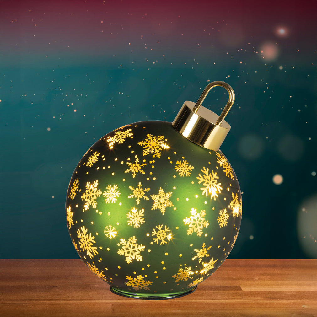 Emerald Rotating Christmas Bauble Decoration - LED Festive Ornament
