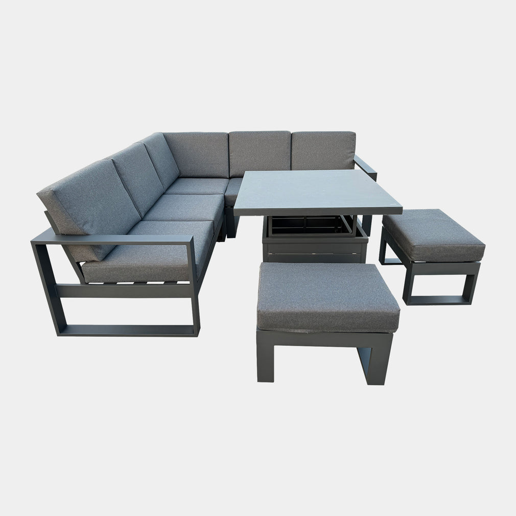Mustique - Small Garden Corner Dining Set & Rising Table, Grey Aluminium