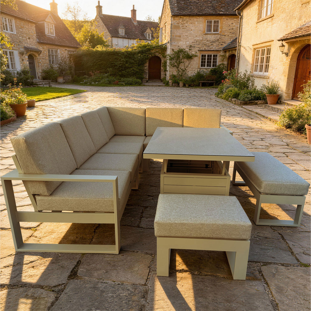 Mustique - Large Corner Garden Dining Set & Rising Table, Natural