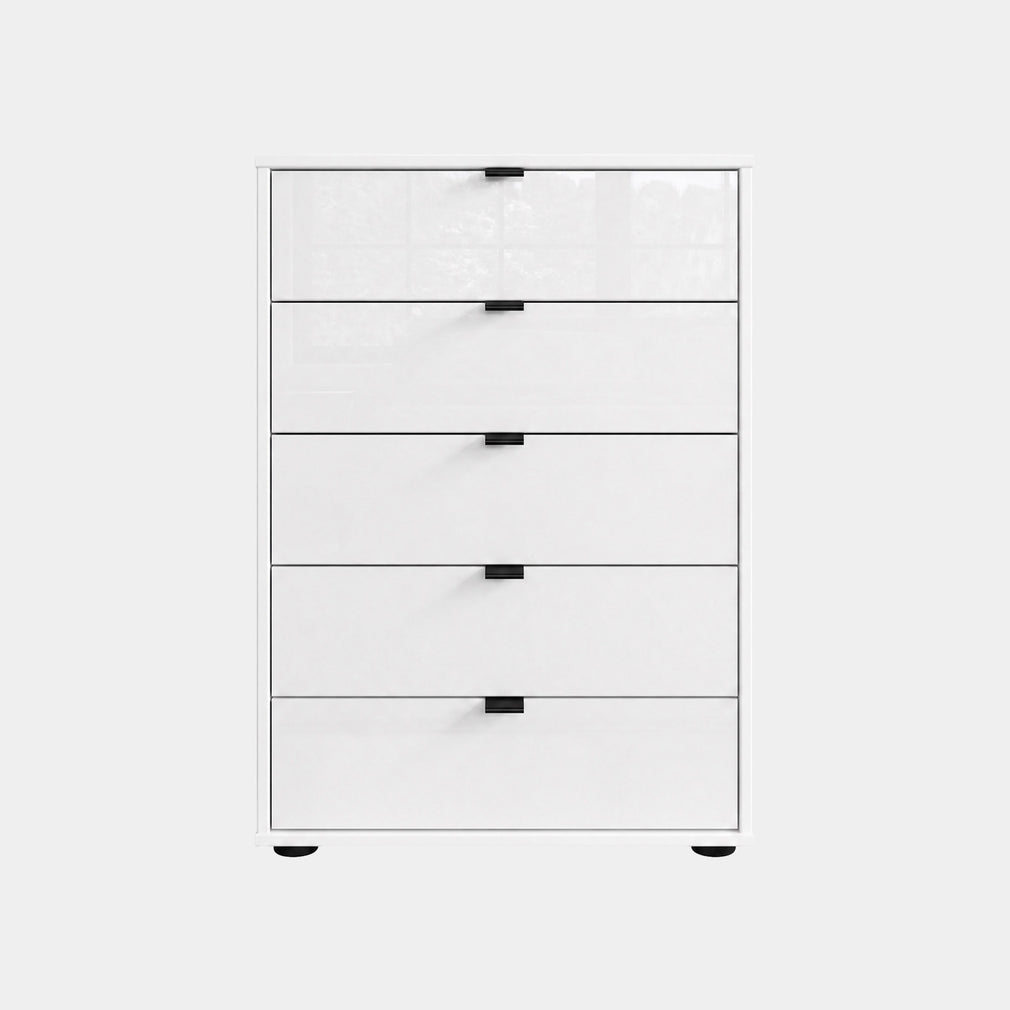 Varnell - 5 Drawer Glass Bedside Table