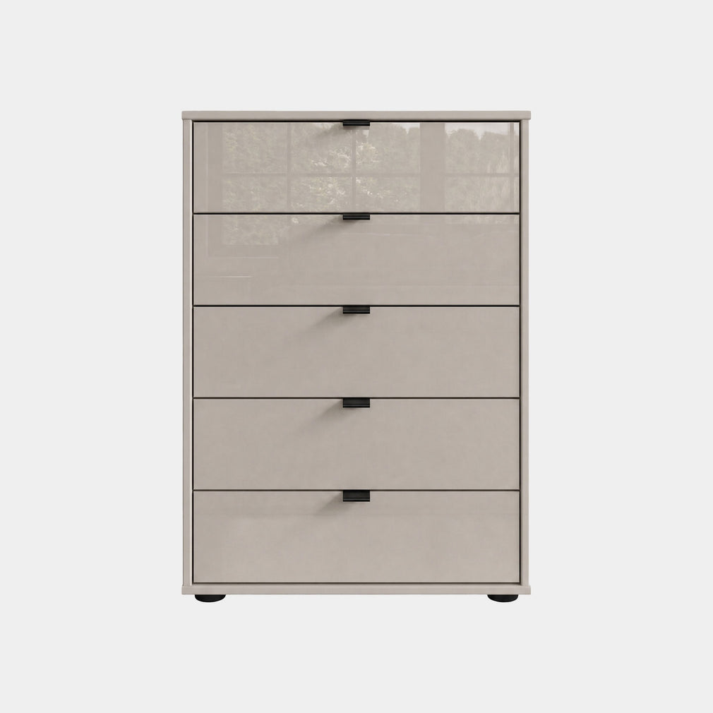Varnell - 5 Drawer Glass Bedside Table