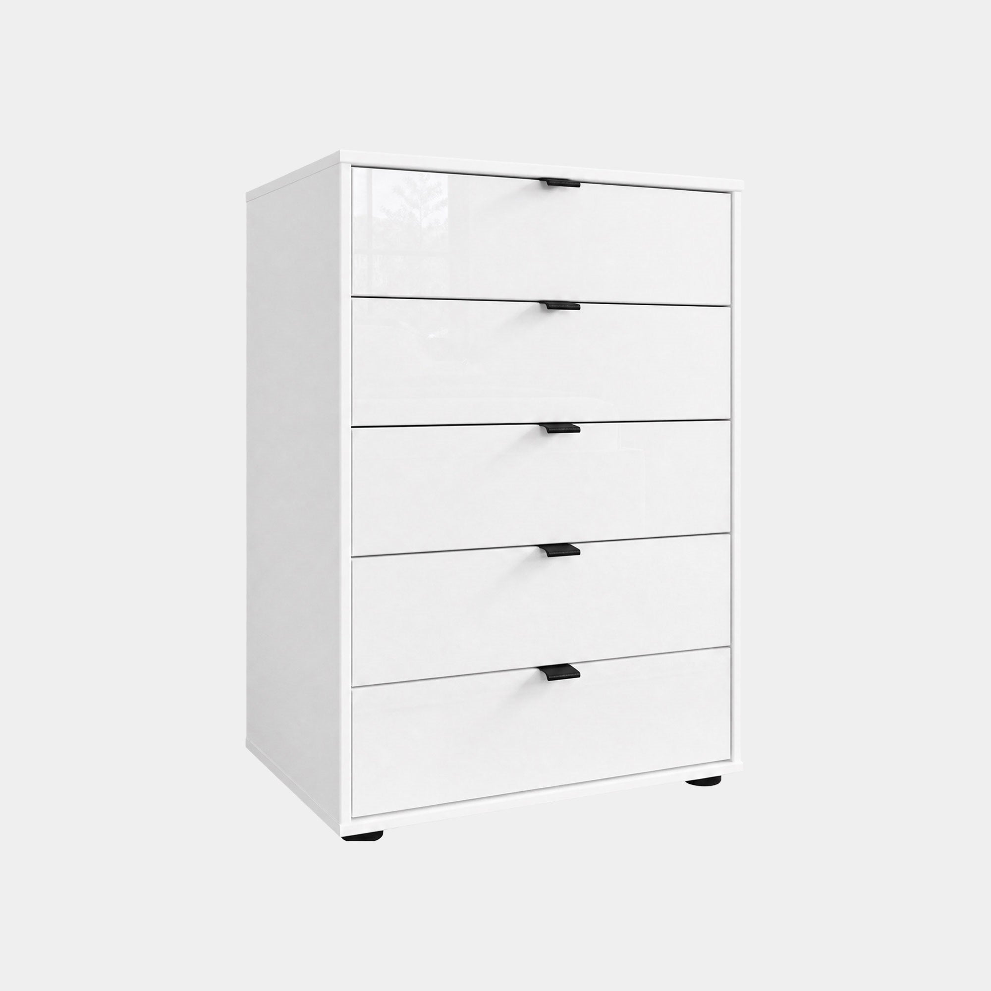 Varnell - 5 Drawer Glass Bedside Table White Glass